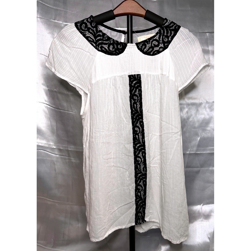 Edme & Esyllte Anthropologie Lace Collar Blouse White Black Romantic Boho S